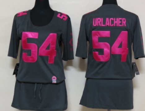 Nike Chicago Bears #54 Brian Urlacher Breast Cancer Awareness Gray Womens Jersey 