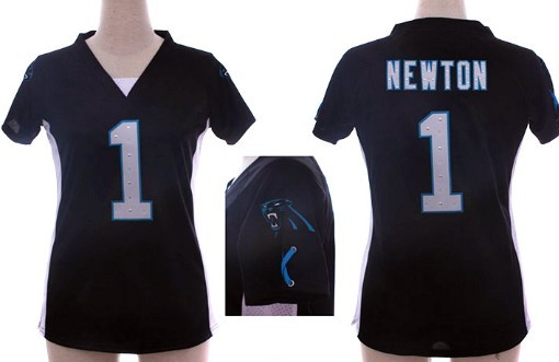 Nike Carolina Panthers #1 Cam Newton 2012 Black Womens Draft Him II Top Jersey 
