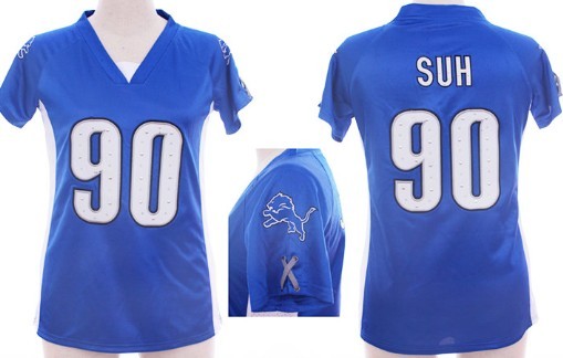 Nike Detroit Lions #90 Ndamukong Suh 2012 Light Blue Womens Draft Him II Top Jersey 