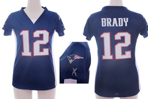 Nike New England Patriots #12 Tom Brady 2012 Blue Womens Draft Him II Top Jersey 