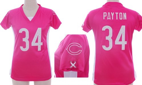 Nike Chicago Bears #34 Walter Payton 2012 Pink Womens Draft Him II Top Jersey 