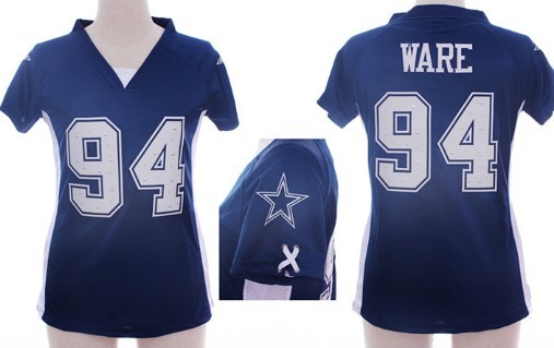 Nike Dallas Cowboys #94 DeMarcus Ware 2012 Blue Womens Draft Him II Top Jersey 