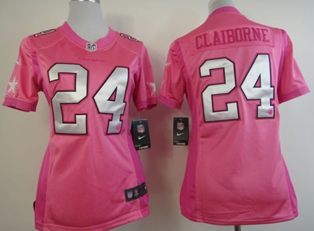 Nike Dallas Cowboys #24 Morris Claiborne Pink Love Womens Jersey 