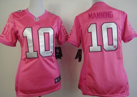 Nike New York Giants #10 Eli Manning Pink Love Womens Jersey 