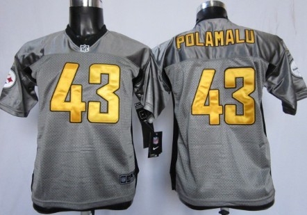 Nike Pittsburgh Steelers #43 Troy Polamalu Gray Shadow Kids Jersey 