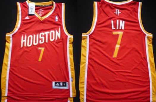 Houston Rockets #7 Jeremy Lin Revolution 30 Swingman Red With Gold Jersey 