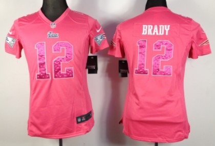 Nike New England Patriots #12 Tom Brady Pink Sweetheart Diamond Womens Jersey 