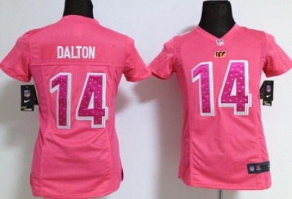 Nike Cincinnati Bengals #14 Andy Dalton Pink Sweetheart Diamond Womens Jersey 