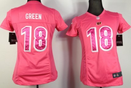 Nike Cincinnati Bengals #18 A.J. Green Pink Sweetheart Diamond Womens Jersey 