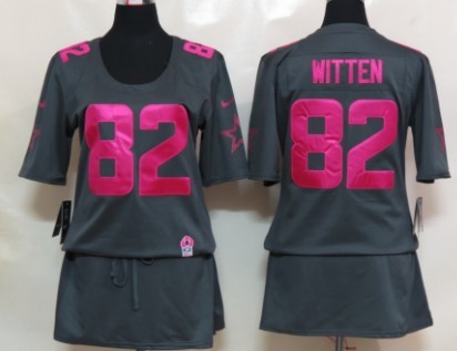 Nike Dallas Cowboys #82 Jason Witten Breast Cancer Awareness Gray Womens Jersey 
