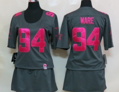 Nike Dallas Cowboys #94 DeMarcus Ware Breast Cancer Awareness Gray Womens Jersey 