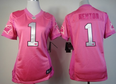 Nike Carolina Panthers #1 Cam Newton Pink Love Womens Jersey 