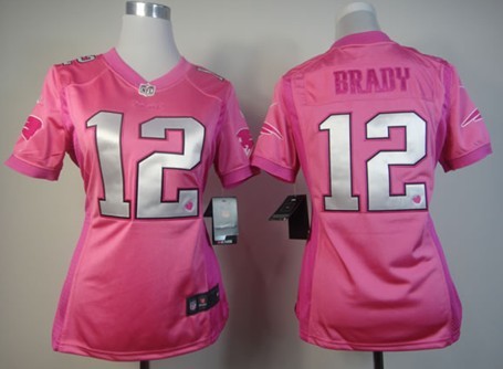 Nike New England Patriots #12 Tom Brady Pink Love Womens Jersey 