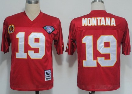 Kansas City Chiefs #19 Joe Montana Red 75TH Throwback Jersey