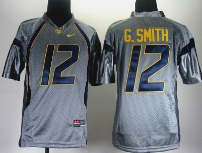 West Virginia Mountaineers #12 Geno Smith Gray Kids Jersey