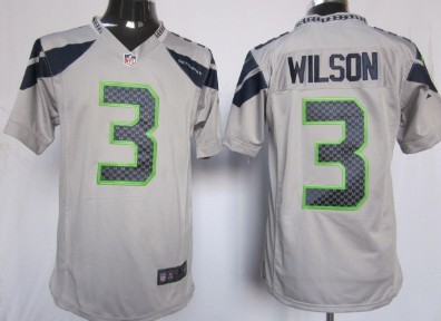 Nike Seattle Seahawks #3 Russell Wilson Gray Game Jersey 