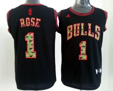 Chicago Bulls #1 Derrick Rose Black Camo Fashion Jersey 