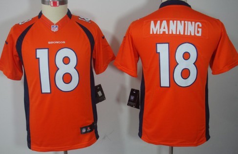 Nike Denver Broncos #18 Peyton Manning Orange Limited Kids Jersey