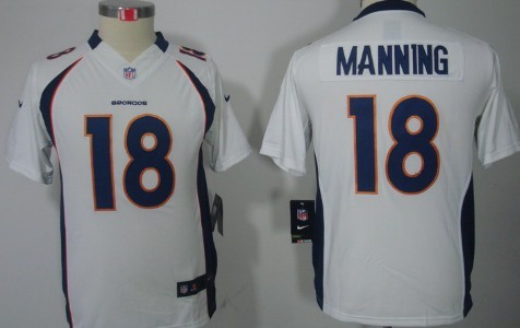 Nike Denver Broncos #18 Peyton Manning White Limited Kids Jersey