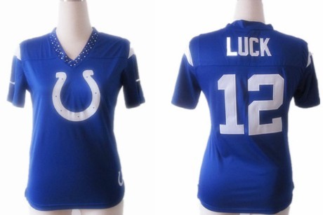 Nike Indianapolis Colts #12 Andrew Luck 2012 Blue Womens Field Flirt Fashion Jersey 
