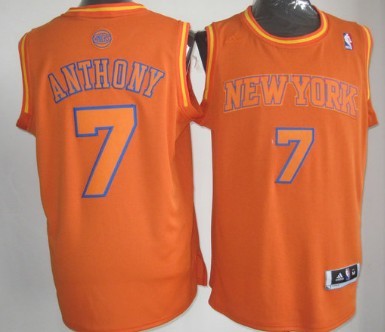 New York Knicks #7 Carmelo Anthony Revolution 30 Swingman Orange Big Color Jersey 