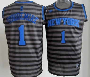 New York Knicks #1 Amare Stoudemire Gray With Black Pinstripe Jersey 