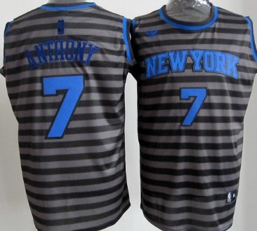 New York Knicks #7 Carmelo Anthony Gray With Black Pinstripe Jersey 