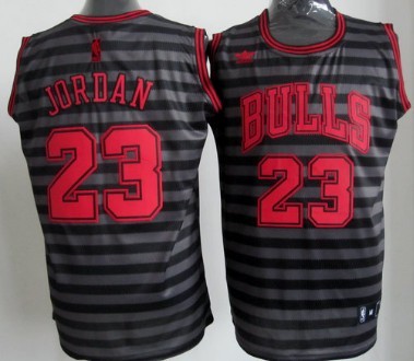 Chicago Bulls #23 Michael Jordan Gray With Black Pinstripe Jersey 