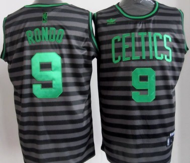 Boston Celtics #9 Rajon Rondo Gray With Black Pinstripe Jersey 