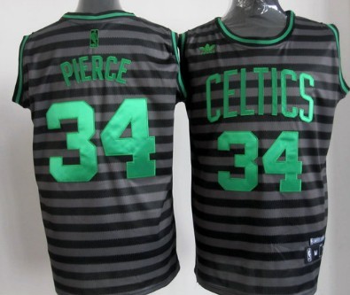Boston Celtics #34 Paul Pierce Gray With Black Pinstripe Jersey 