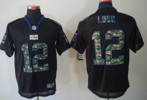 Nike Indianapolis Colts #12 Andrew Luck Black With Camo Elite Jersey 