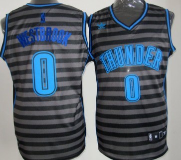 Oklahoma City Thunder #0 Russell Westbrook Gray With Black Pinstripe Jersey 