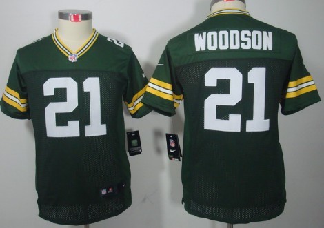Nike Green Bay Packers #21 Charles Woodson Green Limited Kids Jersey 