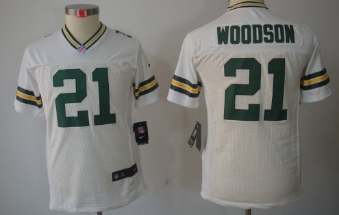 Nike Green Bay Packers #21 Charles Woodson White Limited Kids Jersey 