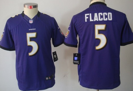 Nike Baltimore Ravens #5 Joe Flacco Purple Limited Kids Jersey 