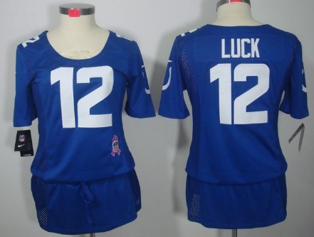 Nike Indianapolis Colts #12 Andrew Luck Breast Cancer Awareness Blue Womens Jersey