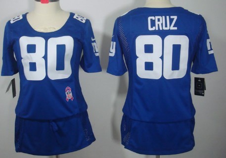 Nike New York Giants #80 Victor Cruz Breast Cancer Awareness Blue Womens Jersey