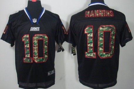 Nike New York Giants #10 Eli Manning Black With Camo Elite Jersey 
