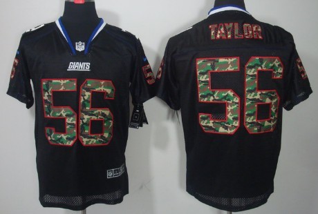 Nike New York Giants #56 Lawrence Taylor Black With Camo Elite Jersey 