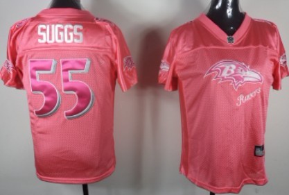 Baltimore Ravens #55 Terrell Suggs 2011 Pink Stitched Womens Jersey 
