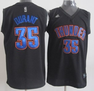 Oklahoma City Thunder #35 Kevin Durant Black With Blue Fashion Authentic Jersey