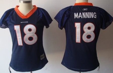 Denver Broncos #18 Peyton Manning Blue Womens Field Flirt Fashion Jersey