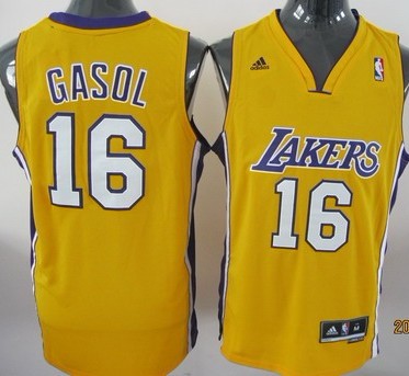 Los Angeles Lakers #16 Pau Gasol Revolution 30 Swingman Yellow Jersey