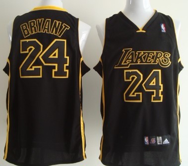 Los Angeles Lakers #24 Kobe Bryant All Black With Yellow Swingman Jersey 