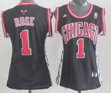 Chicago Bulls #1 Derrick Rose Black Womens Jersey