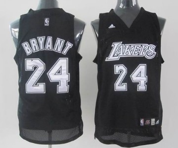 Los Angeles Lakers #24 Kobe Bryant Black With Silvery Swingman Jersey