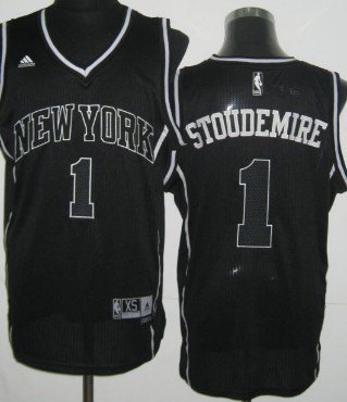 New York Knicks #1 Amare Stoudemire Revolution 30 Swingman All Black With White Jersey 