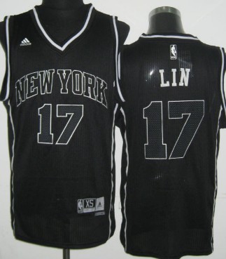 New York Knicks #17 Jeremy Lin Revolution 30 Swingman All Black With White Jersey 