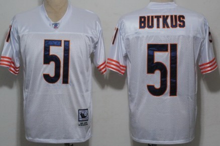 Chicago Bears #51 Dick Butkus White Throwback Jersey