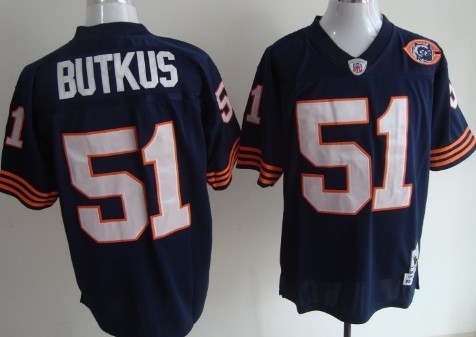 Chicago Bears #51 Dick Butkus Blue Throwback With Bear Patch Jersey 